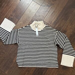 Sanctuary Striped Black and Cream Mock neck Sweater